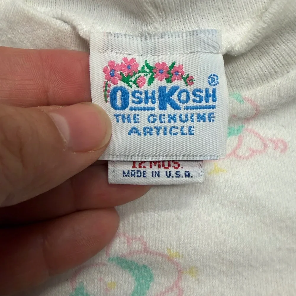 Vintage OshKosh Bgosh Baby Girl Bird Print Puff Sleeve Tee 12 Months USA Made